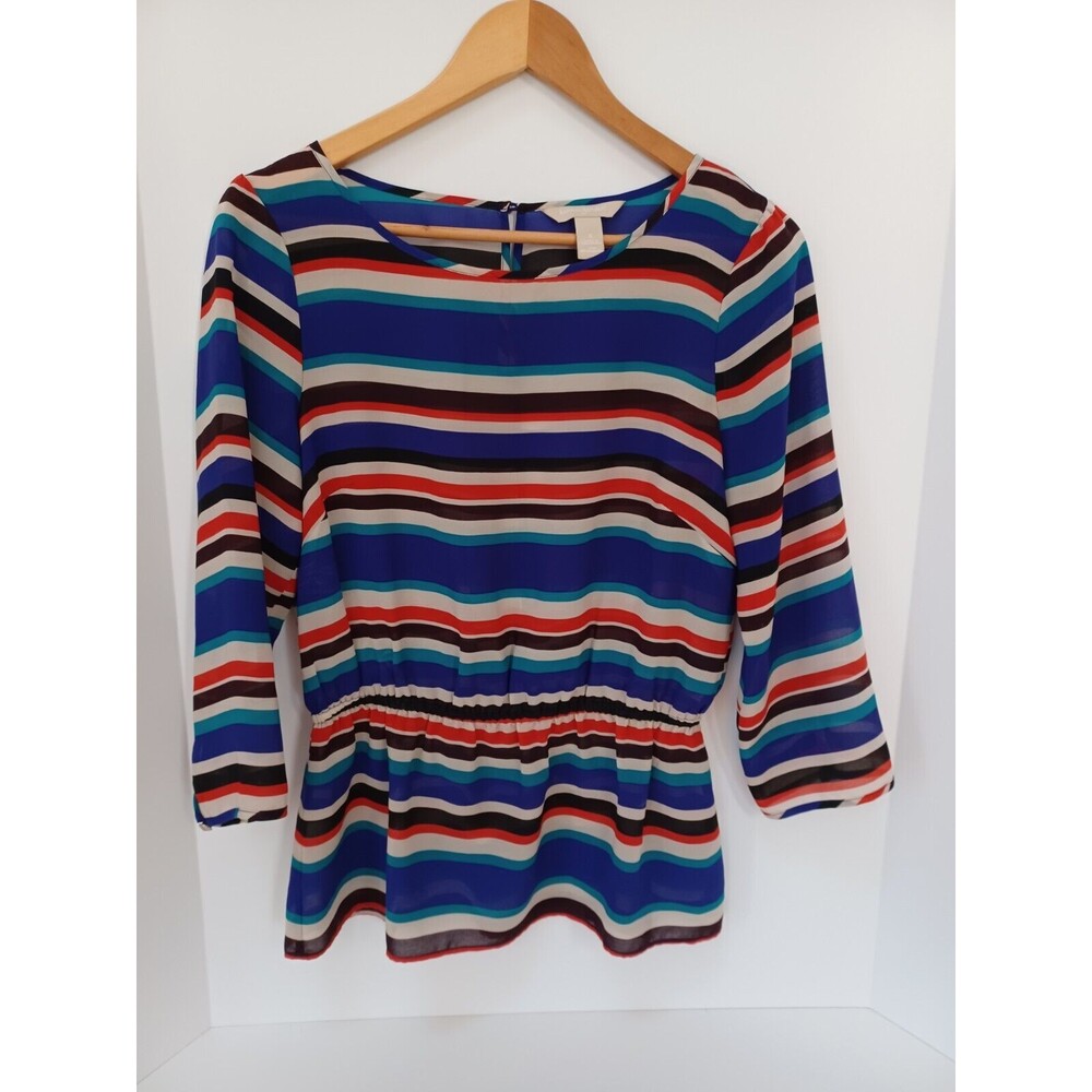 BANANA REPUBLIC‎ Women's Polyester Thin Shear Striped Blouse 3/4 Sleeve S